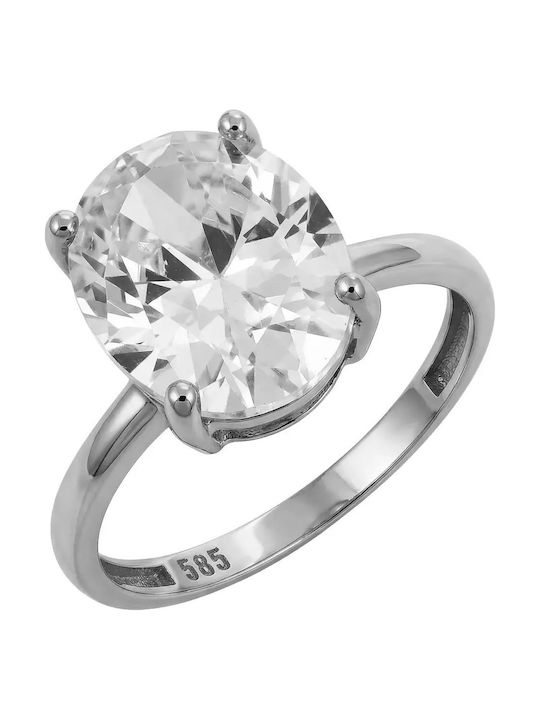 Inel Din Aur Alb 14 Carate Cu Zircon
