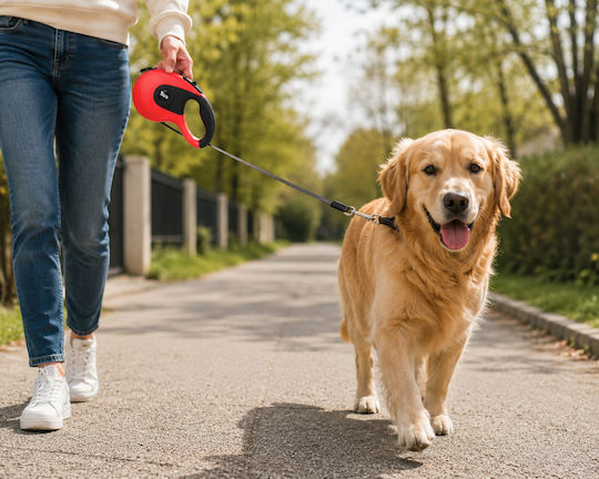 Ideaplus Pet Πτυσσόμενο Λουρί/Οδηγός Σκύλου Εκπαίδευσης Ιμάντας σε Κόκκινο χρώμα 5m έως 40kg