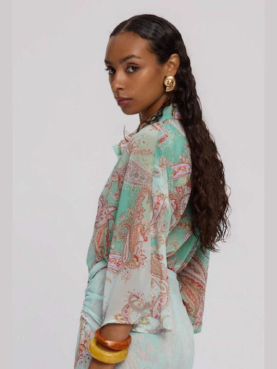 Long Sleeve Women's Shirt Mint Paisley