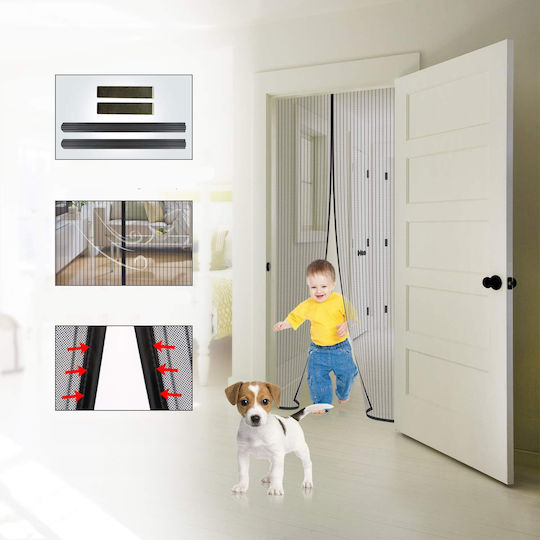 Pet Friendly Door Mosquito Net with Magnetic Clasp Made of Black Polyester 220x120cm
