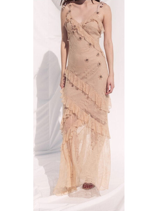 Summer Maxi Dress for Wedding Christening Open Back with Lace Powder
