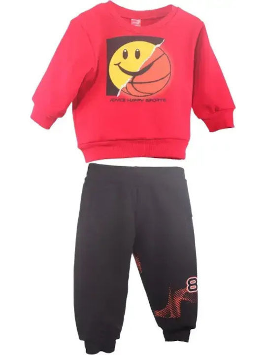 Kids Sweatpants Set Red 2pcs Smile