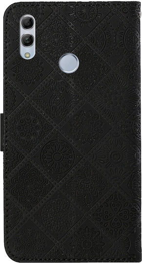 Erhabenes Muster Brieftasche Leder / Synthetisches Leder / Silikon Schwarz (Honor 8X)