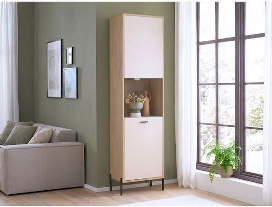 Nolveni 105 Vitrină Dulapuri De Prezentare Pentru Sufragerie Din Lemn Și Metal Vitrină Cu Geamuri Și Iluminare Stejar 55x35x206cm