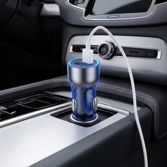 Încărcător Auto 52.5w Usb-c Pd 30w + Usb-a Qc 22.5w 1m Cablu Usb-c La Usb-c Încărcare Rapidă Quick Charge Telefon Tabletă Compact Albastru Gri