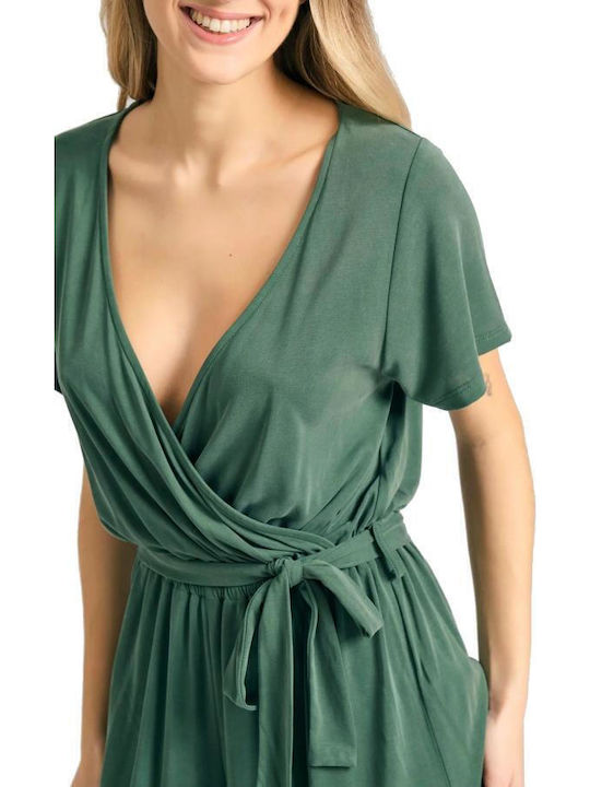 Women's Short-sleeved One-piece Suit Forest Green