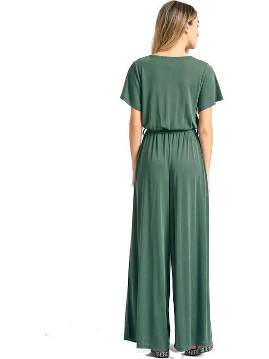 Women's Short-sleeved One-piece Suit Forest Green