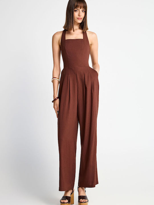 Women's Linen Sleeveless Jumpsuit Brown