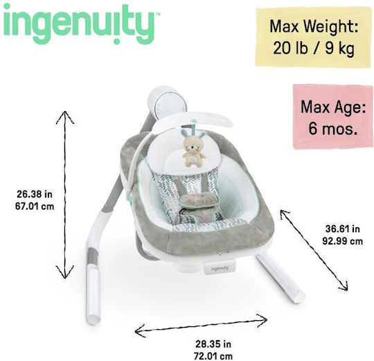 Ingenuity Electric Baby Bouncer Swing Anyway Sway with Music and Vibration White for Child up to 9kg