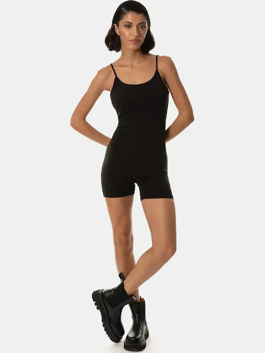 Black Strappy One-piece Shorts