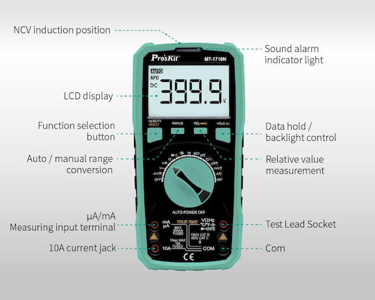Proskit Digital Multimeter True RMS with Buzzer with AC / DC / Resistance / Capacitance / Temperature Measurement MT-1710N