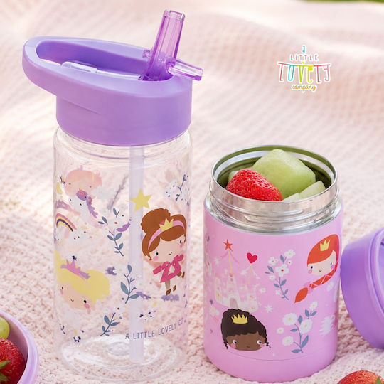 A Little Lovely Company Plastic Kids Thermos Water Bottle Set with Straw Non Spill Tritan 450ml