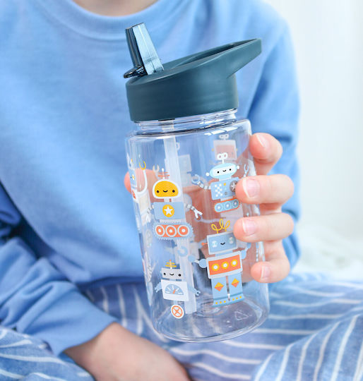 A Little Lovely Company Kids Water Bottle Set Made of Tritan Plastic Thermos with Straw Non Spill Tritan 450ml