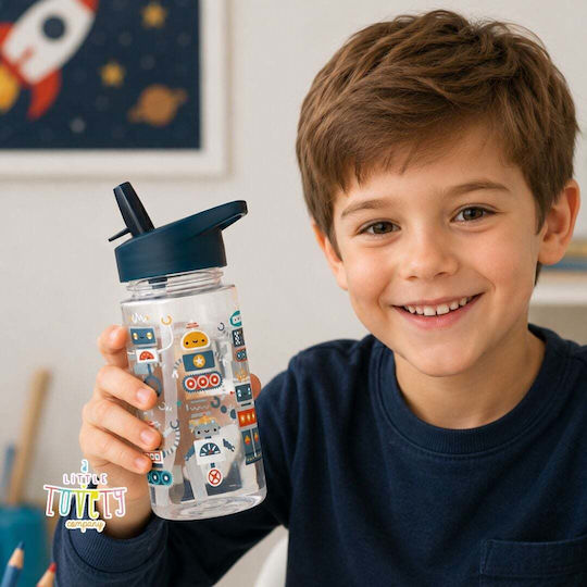 A Little Lovely Company Kids Water Bottle Set Made of Tritan Plastic Thermos with Straw Non Spill Tritan 450ml