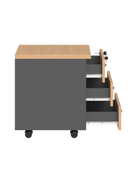 Office Drawer Wooden Fesialo with Wheels, Lock & Drawers Natural-Charcoal 39x47x52.5cm