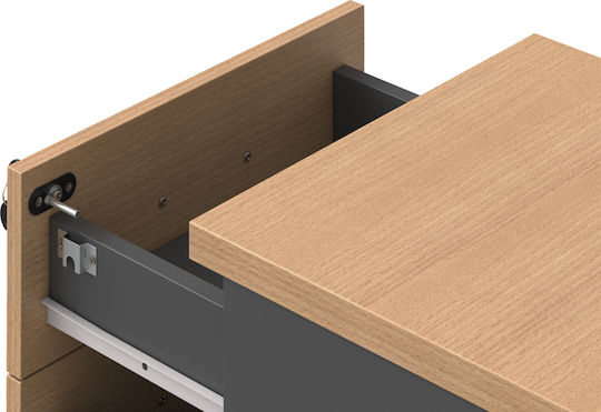Office Drawer Fesialo Wooden with Wheels and Lock Natural-Anthracite 39x47x52.5cm
