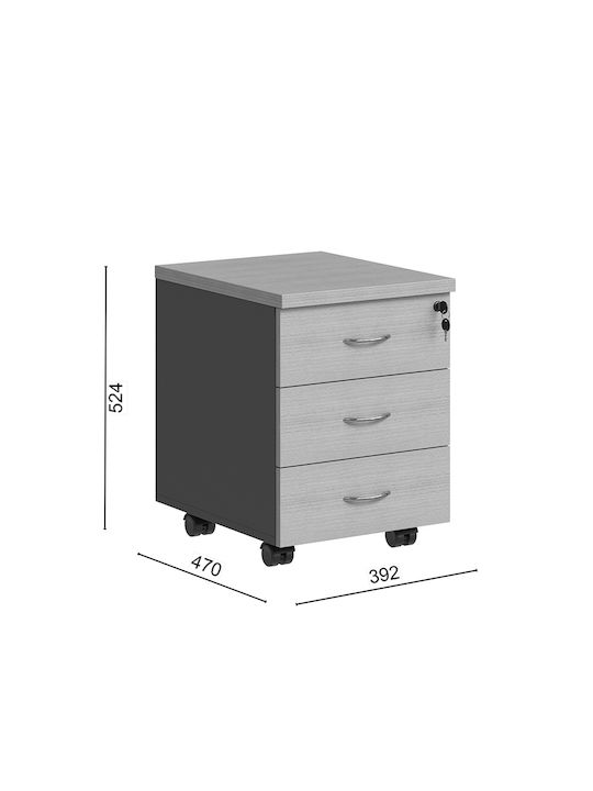 Office Drawer Wooden Fesialo with Wheels, Lock & Drawers Natural-Charcoal 39x47x52.5cm