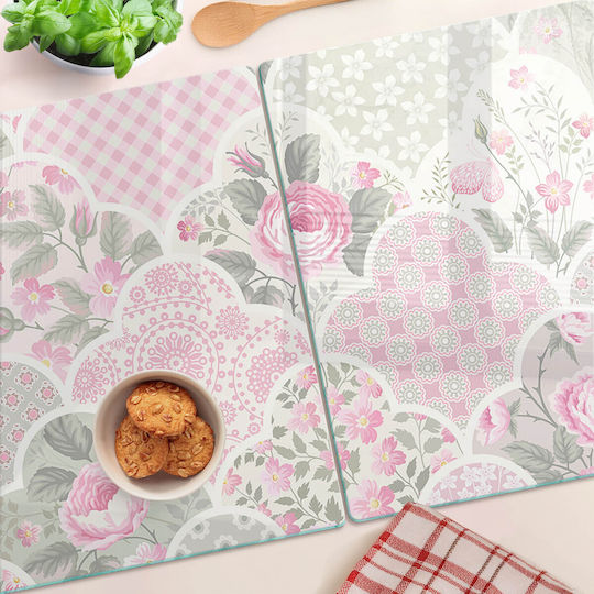 Tulup Set Module Tocătoare De Bucătărie Din Sticlă Roz 52x40cm 2 Bucăți