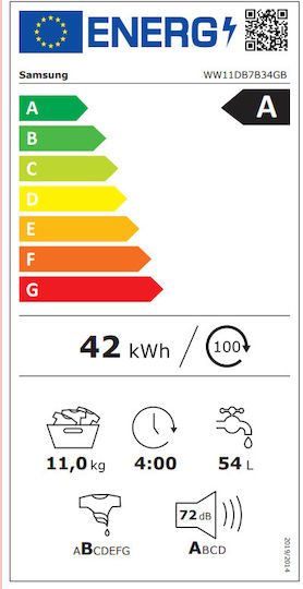 Samsung Πλυντήριο Ρούχων 11kg με Τεχνολογία Ατμού 1400 Στροφών Μαύρο WW11DB7B34GBU4