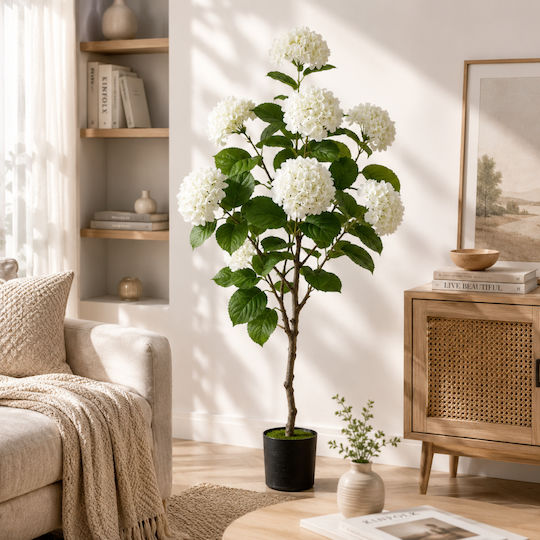 Hortensia Artificială Albă Plantă În Ghiveci 120cm 87221-1