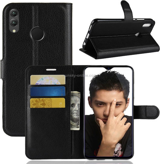Leder Handyhülle Litchi Textur Horizontal Flip Huawei Ehre 8X Kartenfächer Brieftasche Rahmen Fotografie Schwarz
