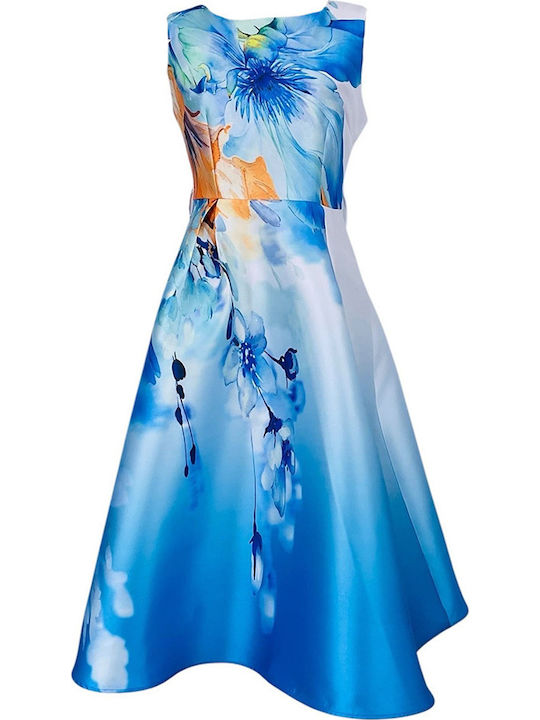 Summer Midi Shirt Dress Satin Blue Multicolour