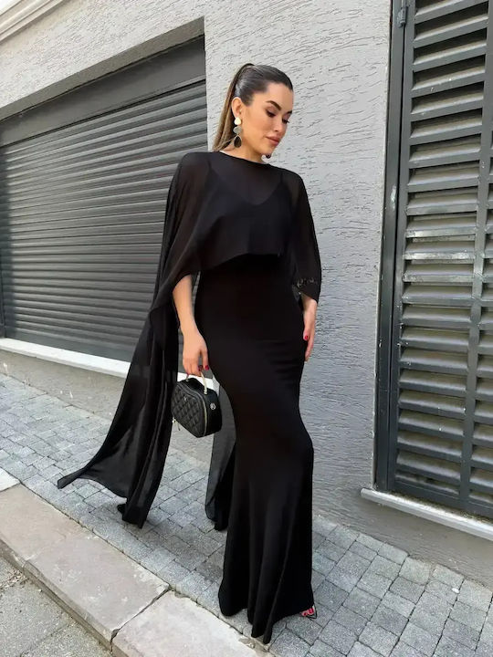 Summer Maxi Evening Dress with Tulle Black