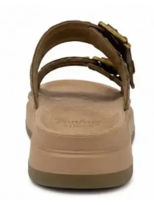 Дамски Анатомични Кожени Сандали Flatforms Каки
