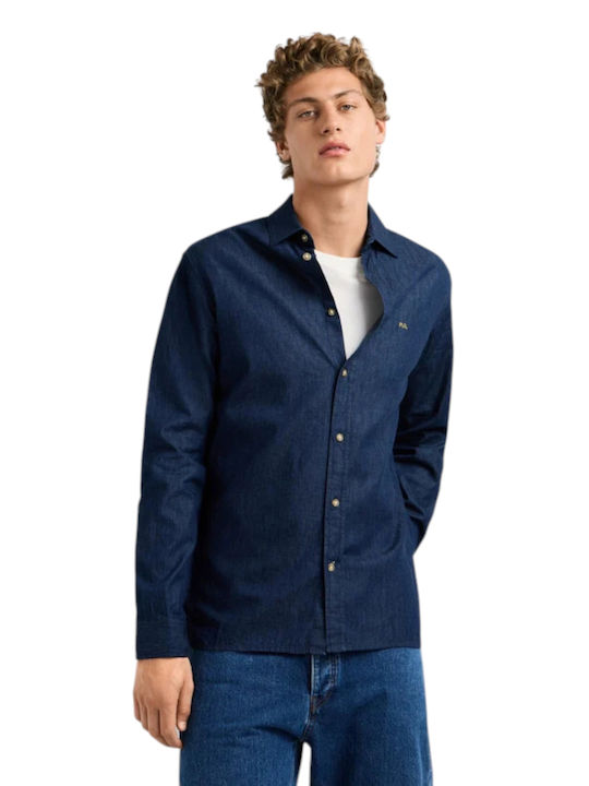 Long Sleeve Denim Shirt in Narrow Fit Blue
