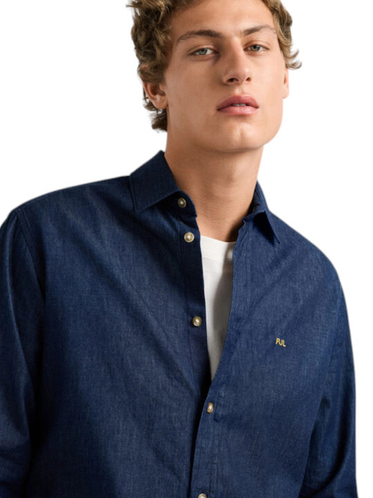 Long Sleeve Denim Shirt in Narrow Fit Blue