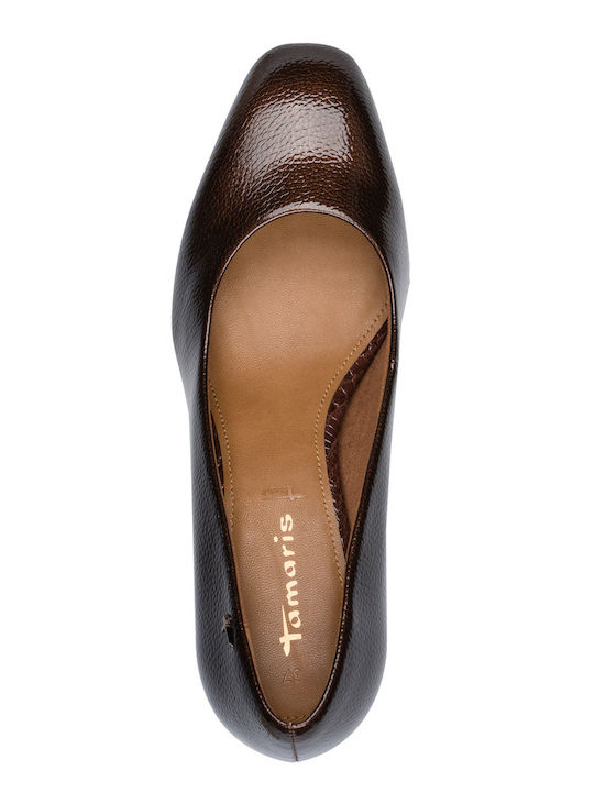 Heels in Patent Leather with Mid Heel Brown