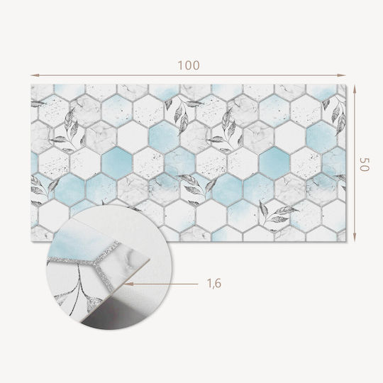Vinyl Panel Decoration Kitchen Or Bathroom 100x50 Cm Hexagonal Design Leaves