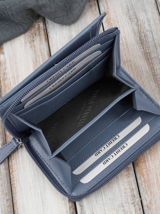 Μικρό Δερμάτινο Γυναικείο Πορτοφόλι με RFID Μπλε