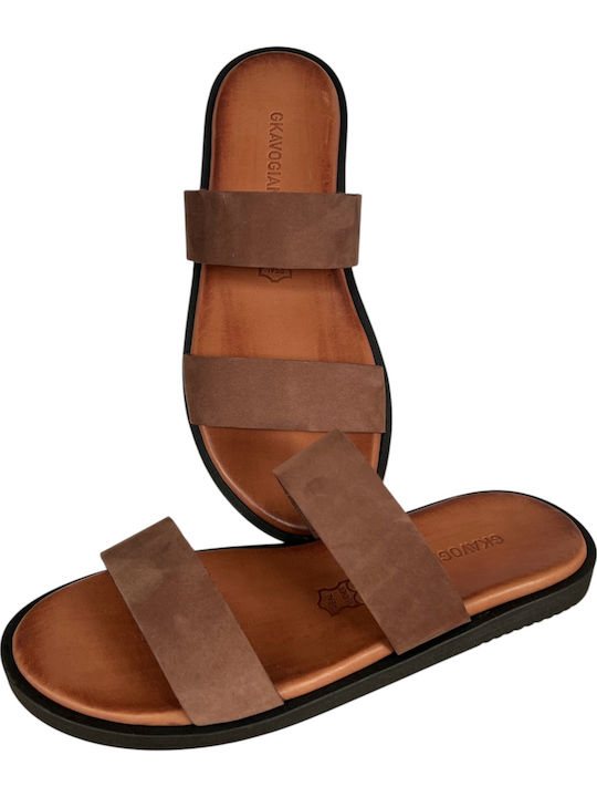 Leather Men's Sandals In Tabac Brown Colour