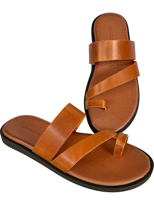 Leather Men's Sandals In Tabac Brown Colour