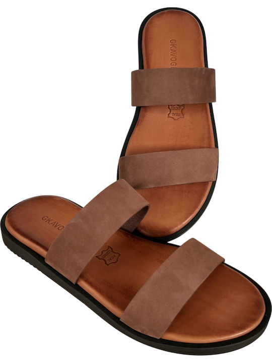 Leather Men's Sandals In Tabac Brown Colour