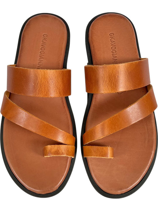 Leather Men's Sandals In Tabac Brown Colour