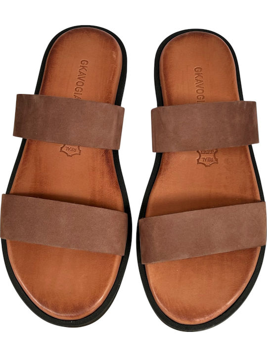 Leather Men's Sandals In Tabac Brown Colour