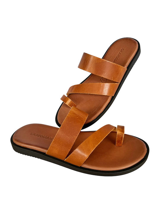 Leather Men's Sandals In Tabac Brown Colour