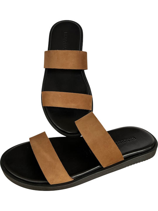 Leather Men's Sandals In Tabac Brown Colour