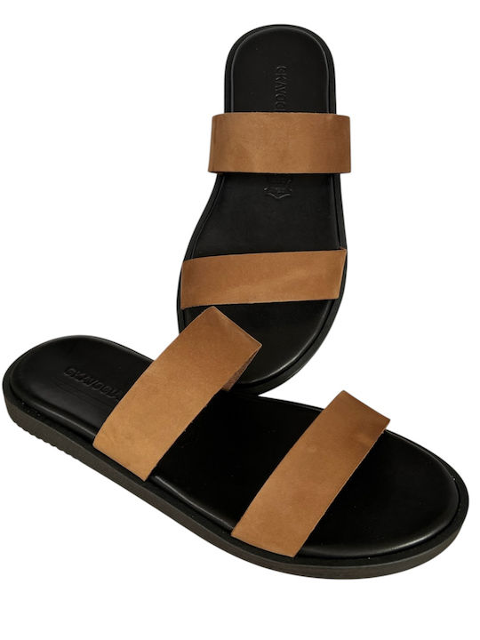Leather Men's Sandals In Tabac Brown Colour