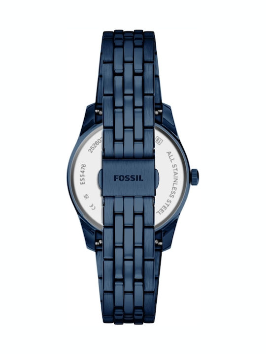 Fossil Damentuhr 34mm Batterie mit Blau Metall-Armband