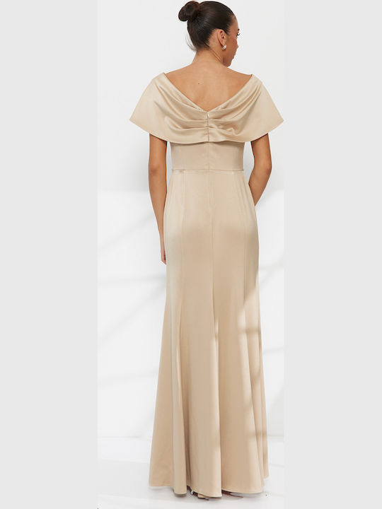 Rochie Maxi de Seara Drapată Aurie