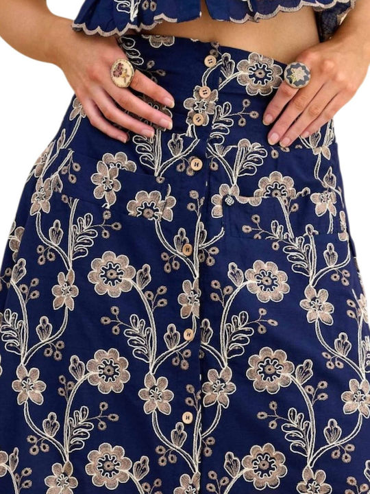 Midi Damenrock Blumen Mehrfarbig