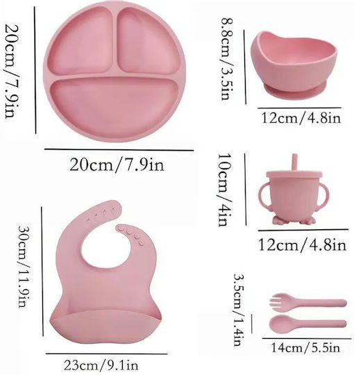 Emporio Collection Baby- und Kinder-Essgeschirr aus Silikon mit Rutschfester Basis Rosa 6 Stück