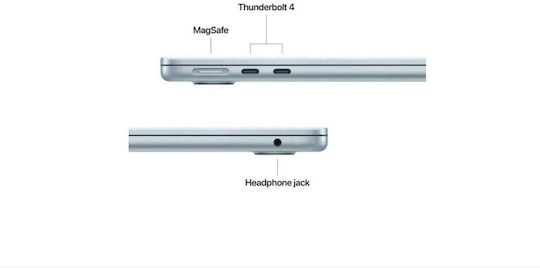 Apple MacBook Air 13.6" IPS Retina Display (M5-10-Core/16GB/512GB SSD/8-Core GPU) с Зарядно 30W Sky Blue (Английска (Великобритания) клавиатура)