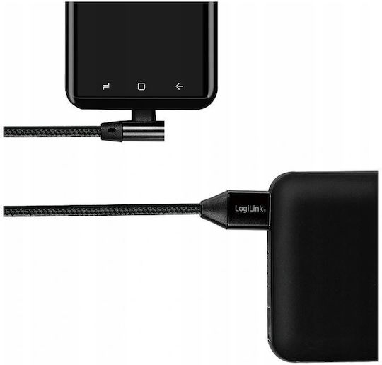 LogiLink Ъгъл (90°) / Плетена USB 2.0 Кабел USB-C мъжки - USB-A мъжки 15W Черен 1м (CU0138)