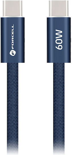 Forcell USB 2.0 Cable USB-C Male - USB-C 60W Blue 1.2m