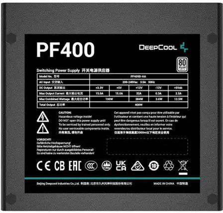 Deepcool PF400 400W Black Computer Power Supply Full Wired 80 Plus Standard