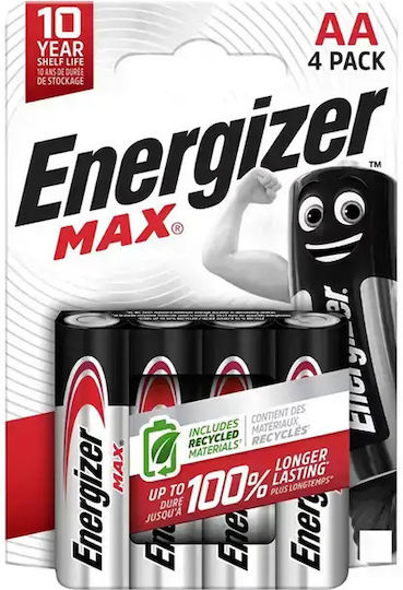 Energizer 4 Pack Alkaline Batteries AA Max 1.5V